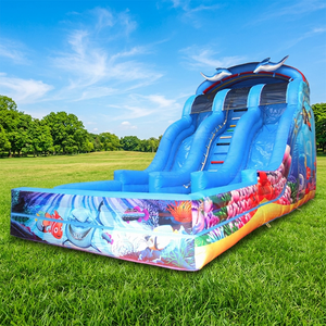 WINSUN Toboggan aquatique gonflable commercial extérieur personnalisé en PVC, thème pirate, bleu et blanc, pour centre commercial - Product Image 1