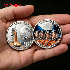 Pièce commémorative de la mission lunaire Artemis II 2026 – Premier <span class=keywords><strong>voyage</strong></span> d'expédition depuis 1972 – Souvenir artistique – Détails du motif – Article de collection - Product Image 1