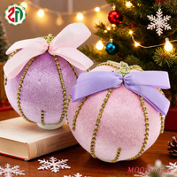 Boule de Noël suspendue en velours pailleté rose/violet personnalisée avec nœud et diamant pour arbre de Noël, chaîne de boules en diamant, décoration de fête à domicile