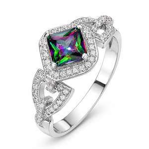 Bague fantaisie en forme de diamant coloré pour femme, bijou de doigt luxueux et étincelant - Product Image 1