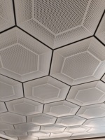 Panneau de plafond en aluminium noir perforé à cadre foncé hexagonal convexe pour bureau