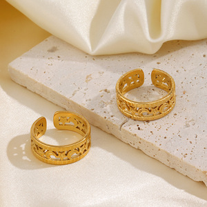 Popular Women's Stainless Steel Ring, Stylish Hollowed-out Star and Moon Electroplated with 18K Gold, Personalized Hip-hop Ring - Product Image 4
