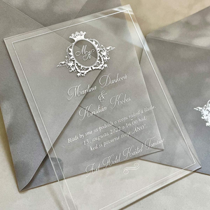 Tarjeta de invitación de boda de acrílico <span class=keywords><strong>transparente</strong></span> de lámina plateada elegante a medida, sobre de terciopelo, votos matrimoniales, invitaciones para reuniones de fiestas de compromiso - Product Image 4