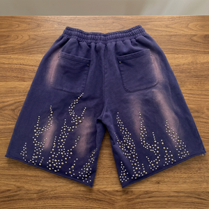 Shorts personnalisés pour hommes 100% Coton Uni avec impression réfléchissante, strass et broderie en tissu éponge, respirant, taille mi-haute, cordon de serrage élastique - Product Image 1