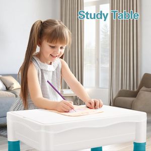 Table d'activités pour enfants 6-en-1, table et chaise avec boîte de rangement, circuit de billes en plastique et blocs de construction pour les tout-petits de 4 <span class=keywords><strong>à</strong></span> 6 ans - Product Image 5
