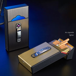 Briquet à double <span class=keywords><strong>arc</strong></span> rechargeable par USB avec étui à cigarettes en métal fin, pack <span class=keywords><strong>de</strong></span> 20 pièces tout-en-un moderne pour fumer - Product Image 3