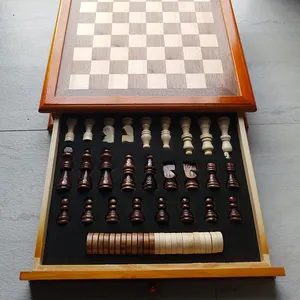 1 में 2 लिबास के साथ शतरंज सतह दराज डिजाइन लकड़ी चेकर्स शैक्षिक खिलौने शतरंज खेल शतरंज बोर्ड के साथ सेट