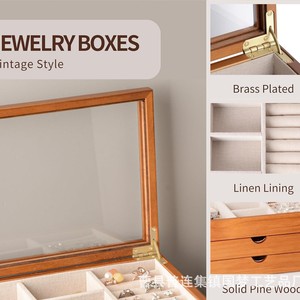 Solid Wood Jewelry Box With Glass Lid Multi Layer <b>Storage</b> For Necklaces Earrings <b>Rings</b> Desktop Organizer Modern Design - Product Image 2