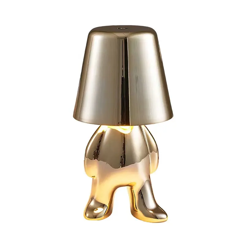 LED Golden Man Home Ornament Thinker Desk USB Rechargeable Touch Night gold table Lamp For Study Bedroom Bedside Bar Decomp