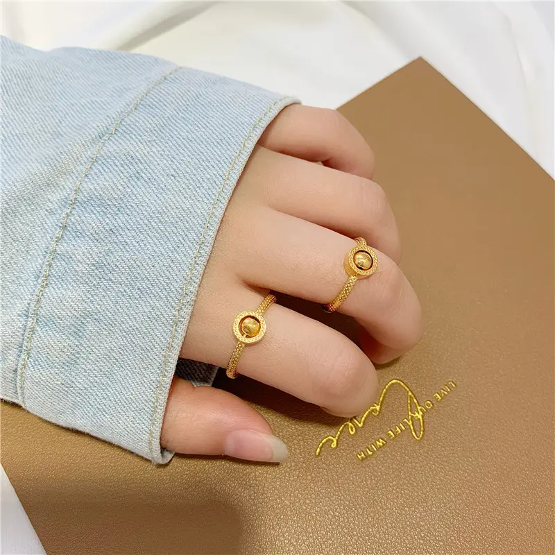 New Design Minimalist Adjustable Gold Plated Transfer Bead Rings Casual Hard Fade Lucky Bead Open Rings For Women
