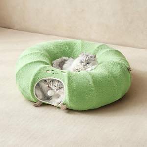 Tunnel de jeu de trou de chat Tunnel de jouet de cercle doux de chat mignon, avec le coussin rond lavable pour le lit d'intérieur de repaire de chat - Product Image 1