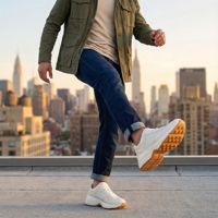 Chaussures décontractées Baskets de sport en cuir véritable avec semelle en caoutchouc respirant et en maille pour hommes
