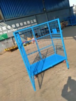 Chariot d'entrepôt robuste bleu à 4 côtés, conteneur à roulettes de sécurité, chariot de logistique pour marchandises