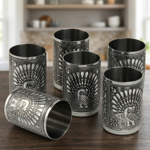 Ensemble de 5 verres vintage en acier inoxydable à double paroi avec motif paon, cadeau pour adultes - Product Image 6