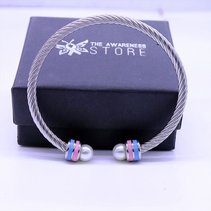 <span class=keywords><strong>Bracciale</strong></span> Aperto JJOA in <span class=keywords><strong>Acciaio</strong></span> Inossidabile Smaltato <span class=keywords><strong>Rosa</strong></span> Chiaro e Blu con Perla, Ispirato a Jack e Jill of America - Product Image 5
