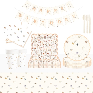 ชุดอุปกรณ์จัดงานเลี้ยงวันเกิดเด็ก DAMAI Tea Party ลายผีเสื้อและดอกไม้ ชุดจานชามกระดาษแบบใช้แล้วทิ้ง แก้วกระดาษ ผ้าเช็ดปาก - Product Image 3