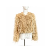 Manteau en fausse fourrure imitant les plumes d'autruche - Manteau femme automne/hiver, coupe ajustée, simple boutonnage, tricoté, court et tendance