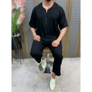 Moroccan Short Sleeve Jabador For <b>Men</b> Handmade Traditional Islamic <b>Thobe</b> Casual Lounge Summer Wear - Product Image 3
