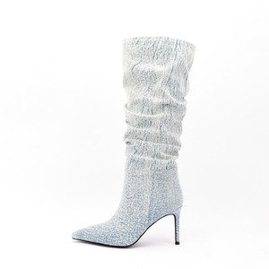 Botas De Invierno 2022 New Fashion Slouch Boots <span class=keywords><strong>donna</strong></span> pelle scamosciata Denim punta a punta tacchi alti sottili <span class=keywords><strong>stivali</strong></span> lunghi <span class=keywords><strong>stivali</strong></span> alti al ginocchio - Product Image 2