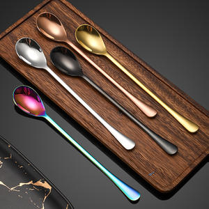 Cuchara para hielo de acero inoxidable 304, cuchara iridiscente extendida con revestimiento de titanio para café, té, miel, postre, agitación, reutilizable, moderna - Product Image 2