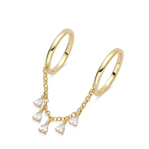 <span class=keywords><strong>Cadena</strong></span> de borla de joyería de moda para mujer de doble dedo chapado en oro <span class=keywords><strong>con</strong></span> anillo CZ de gota de lágrima - Product Image 1