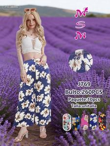 J769 Pantaloni Larghi Boho da Donna a Vita Alta con Stampa Floreale in Chiffon, Pantaloni Estivi Sciolti a Lunghezza Caviglia con Elastico in Vita - Product Image 3