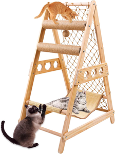 Árbol rascador para gatos con escalera, hamaca, poste rascador, red de escalada y bola de sisal colgante - Product Image 6