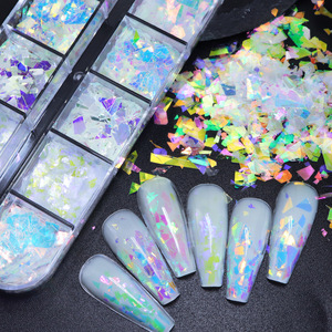 Stock Arrival 12 Grid Nail <b>Sequins</b> Decorations Mermaid Shiny for UV Gel Flake Nail <b>Art</b> Glass Paper Nail Sticker - Product Image 4