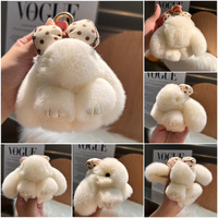 Grand porte-clés en fourrure de lapin Rex de 12 cm, porte-clés mignon en forme de lapin avec nœud en ruban, porte-clés pour femmes, breloques pour sacs