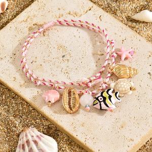 ขายร้อนสร้อยข้อเท้าสีสันสไตล์โบฮีเมียนเครื่องประดับเท้าปลาดาวขนาดเล็กเส้นขี้ผึ้งทอกำไลข้อเท้าแบบปรับได้ส่วนใหญ่เปลือก - Product Image 6