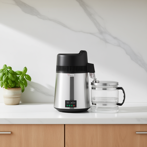 Destilador de agua de acero inoxidable, purificador de 6L con temporizador digital, electrodoméstico de encimera de 900W para el tratamiento de agua en el hogar. - Product Image 2