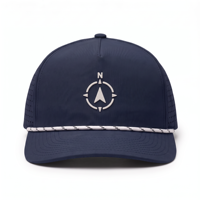 Casquette Snapback en Tissu Performance Perforé Personnalisé, Séchage Rapide, Imperméable, 5 Panneaux, Bleu Royal, avec Cordon, pour le Golf et les Sports de Plein Air