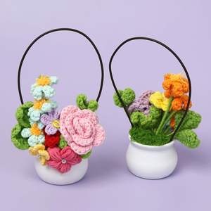 Cesta de Flores de Rosa Tejida a Crochet con Degradado, Hecha a Mano, para Plantas en Maceta, Regalos para Navidad, Halloween, Graduación, Día de la Madre - Product Image 1