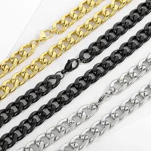 Fashion Jewelry 18k Gold Wholesale Diy Making Europe Popular Bracelets Necklace Set Stainless Steel Men Cuban Link NK1:1 Chain