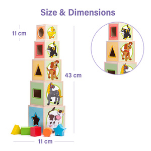 Jeu de cubes empilables <span class=keywords><strong>en</strong></span> <span class=keywords><strong>bois</strong></span> de pin contreplaqué, jeu de puzzle, jouet de développement cognitif, modèle sensoriel Montessori ANNA & BECK - Product Image 5
