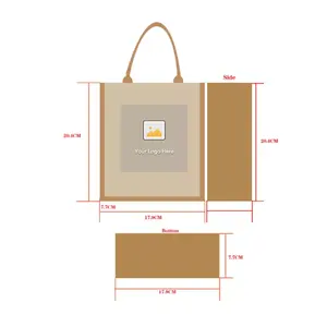 Reusable Logo Linen Durable Capacity Laminated Burlap 100% Jute Tote Bag For Gift Grocery Shopping Beach With Bamboo Handle