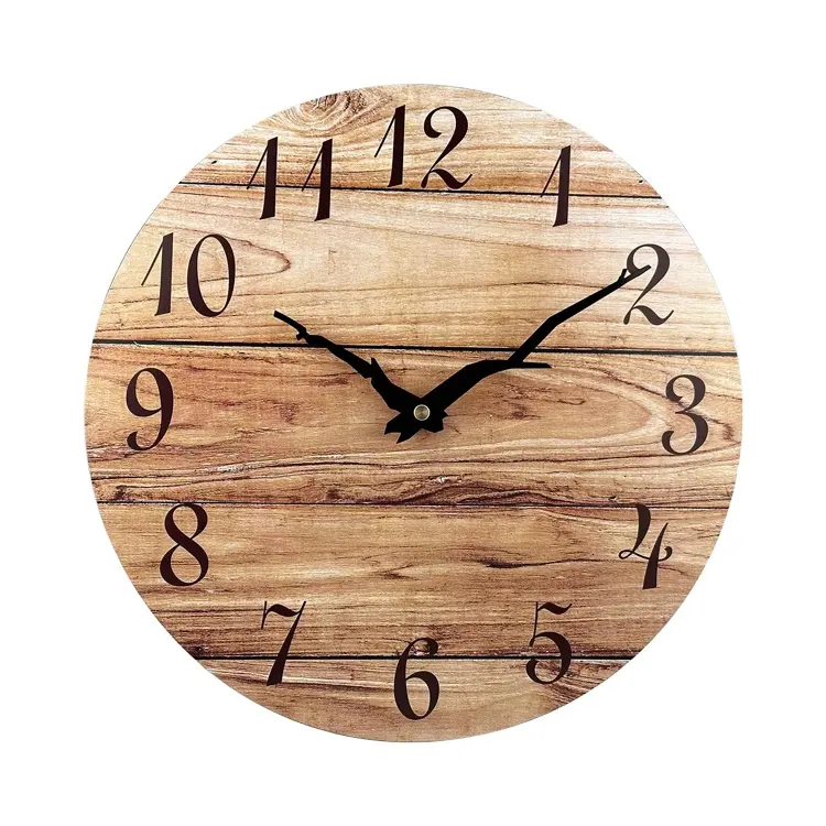 Country Rustic Wooden Wall Clocks With Silent Quartz Movement For Home Decor