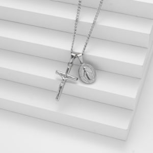 Collar cristiano para hombre, collar con Cruz religiosa de Jesús de acero inoxidable, collar con colgante de Virgen María chapado en oro - Product Image 6