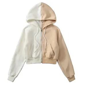 Großhandel kunden spezifische Mode zweifarbige Zip Up Draw string Hoodie Jacke für Frauen