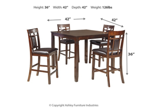 Juego de Comedor Tradicional de Madera con Altura de Barra, 5 Piezas, Taburetes Tapizados en Cuero Sintético con Asientos Acolchados y Respaldo - Product Image 5