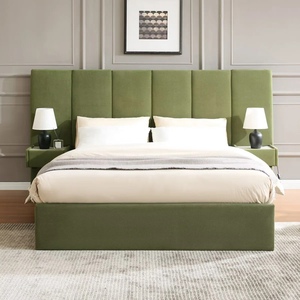 Modern Solid Wood Velvet Upholstered <b>Bed</b> Frame Headboard Queen Size & King Size Wooden <b>Bed</b> Frame - Product Image 6