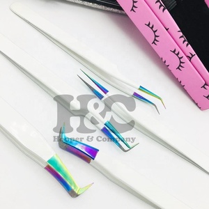 Pince à épiler arc-en-ciel pointe pince à épiler blanche Extension de cils offre de Logo en acier inoxydable pince à épiler personnalisée vison - Product Image 4