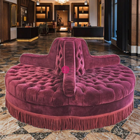 Sofá Circular de Terciopelo Borgoña Vintage Yicheng, con Botones y Flecos, para Hoteles y Eventos de Lujo