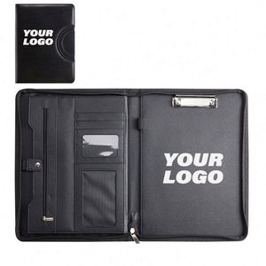 Faux Leather Travel Organizer <b>Ring</b> <b>Binder</b> Notepad Zipper Closure Portfolio Documents Presentation Features Logo Custom Gifts - Product Image 1