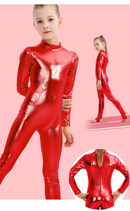 <span class=keywords><strong>Justaucorps</strong></span> de gymnastique en tissu spandex métallisé <span class=keywords><strong>brillant</strong></span> pour filles, col montant, manches longues, fermeture à glissière dans le dos - Product Image 4