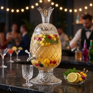 Dispensador de Bebidas Tropical Ecológico de Cristal Transparente con Diseño de Piña Crystal Coast, con Grifo Dorado y Tapa, Gran Capacidad, para Servir Agua - Product Image 2