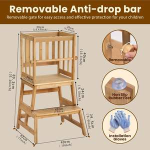 Marchepied de cuisine pour enfants Tour <span class=keywords><strong>debout</strong></span> pour tout-petits Rampe anti-chute amovible Bois massif écologique - Product Image 3