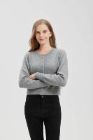 100% pur cachemire dames col rond à manches longues tricot court cardigan pull