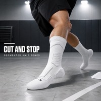 Chaussettes de basketball blanches mi-mollet pour équipes, tricotées segmentées, rembourrées, pour le sport et l'athlétisme, avec technologie Cut and Stop Drill, en gros