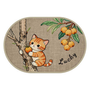 Tapis de bain ovale en forme de chat de dessin animé, imitation lin, absorbant, séchage rapide, antidérapant, lavable, tapis de salle de bain - Product Image 5